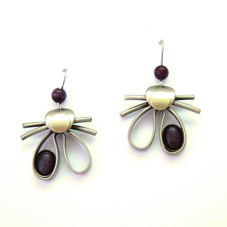 Plum Catsite Flower Petal Earrings by Christophe Poly - Click Image to Close